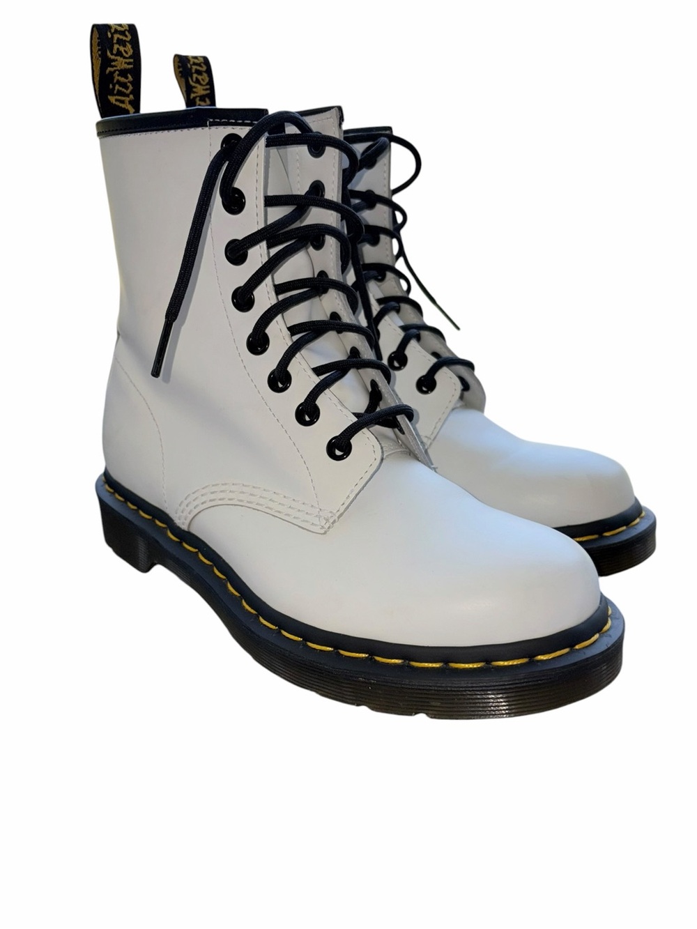 Dr Martens White/Cream Smooth Leather Lace-Up Combat Boots Like New AirWair